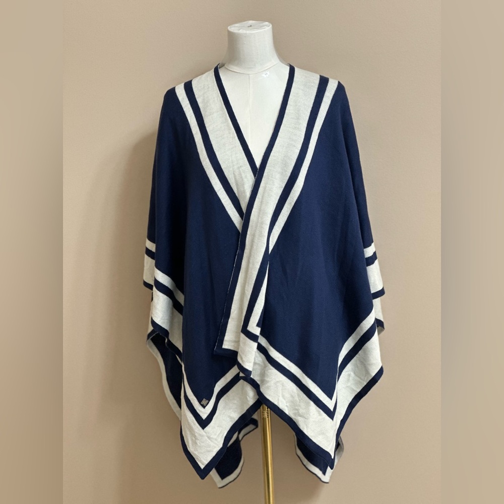 Ralph Lauren Navy and Ivory Striped Poncho